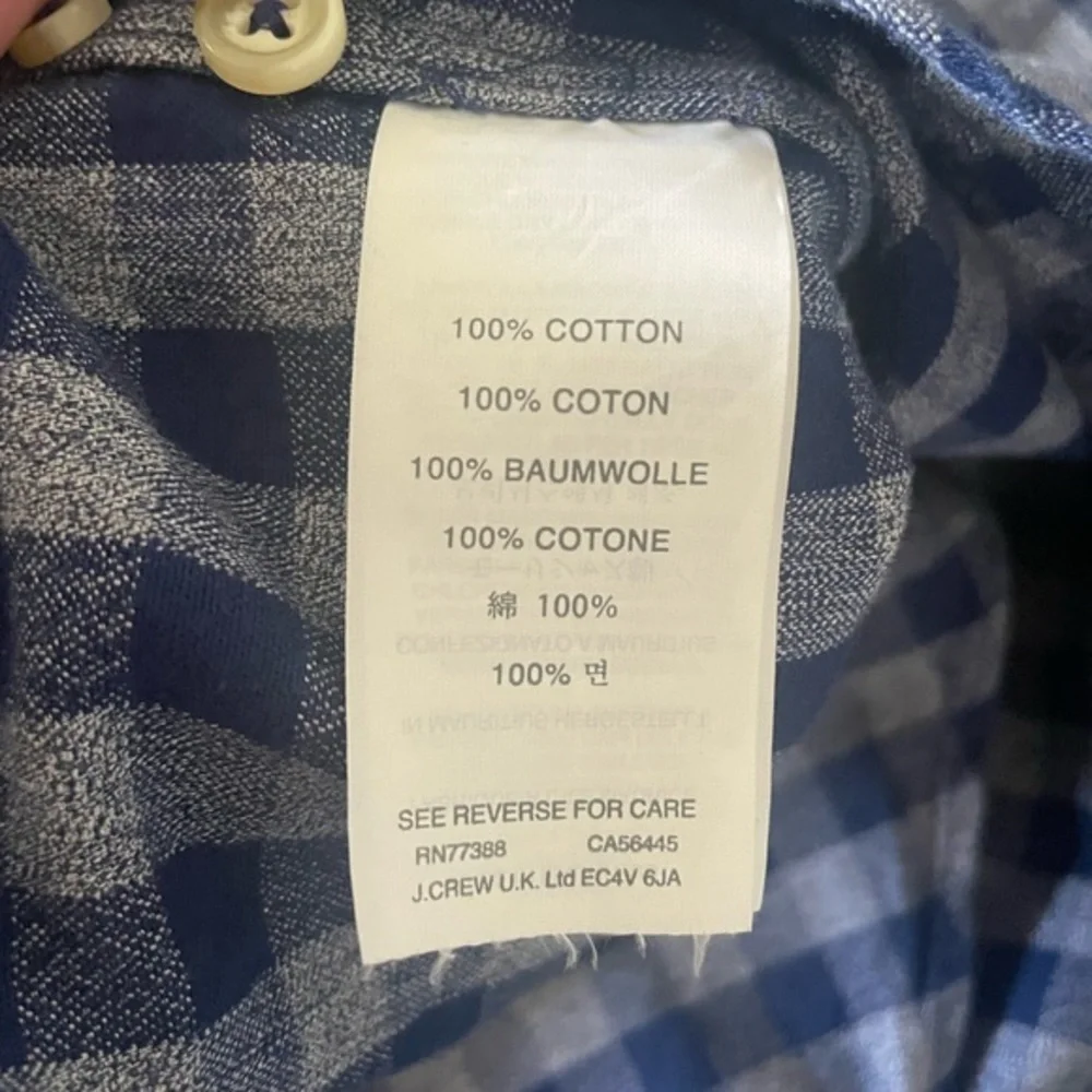 J. Crew‎ Jaspe blue cotton gingham button down slim fit men’s XL
